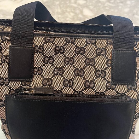Gucci GG Canvas and Black Leather Tote Bag - Picture 4 of 10